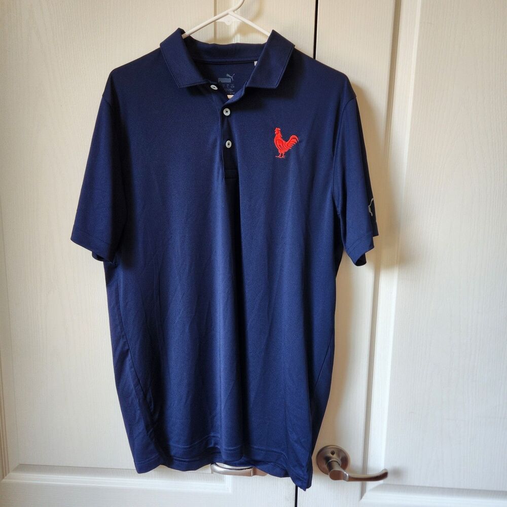 NWT Men's Large Puma Blue Peacoat Rotation Polo With Red Rooster Logo Size L NEW